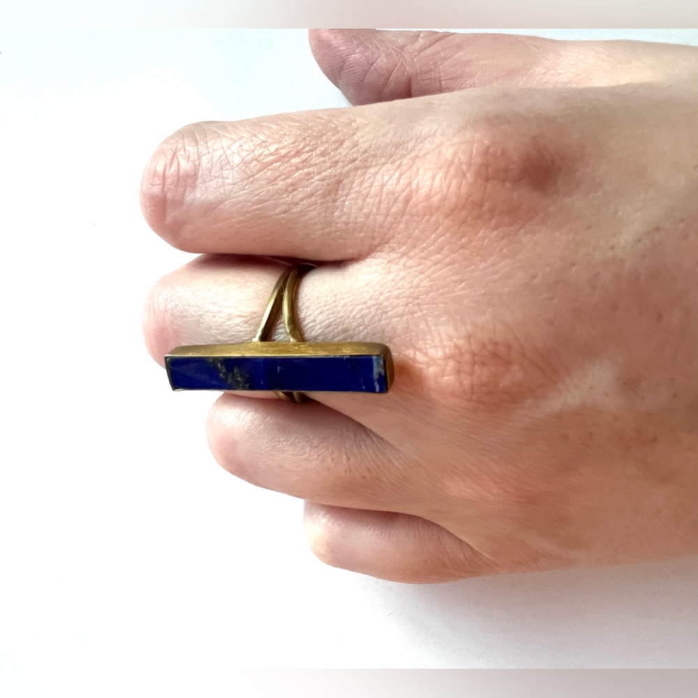 Madewell Gold
 and Deep Blue Lapis geometric gemstone bar ring 8